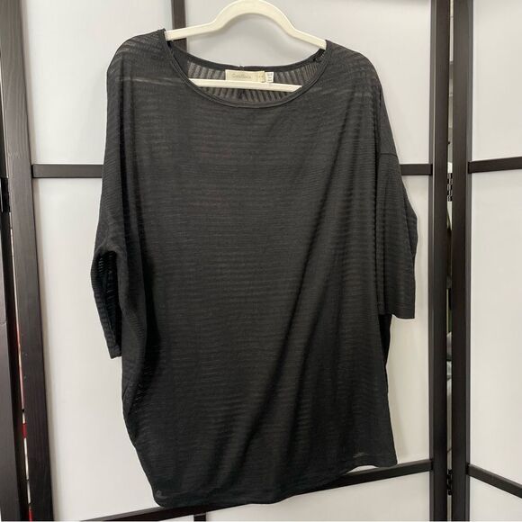 [m] Costa Blanca Sheer Black Subtle Striped Short Sleeve Tunic Women’s - Picture 3 of 12